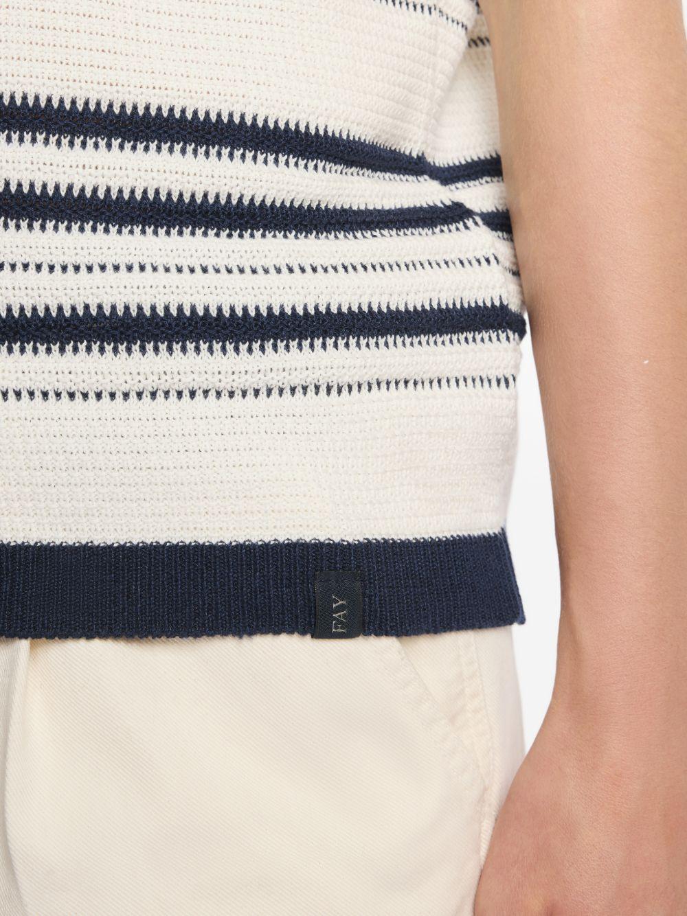 FAY Polo in maglia crema a righe con scollo a V 