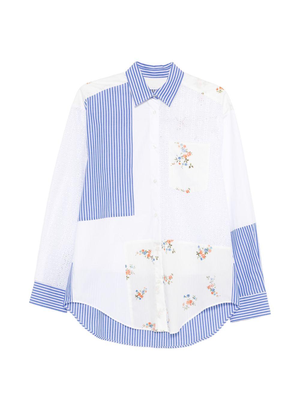 MSGM Camicia patchwork in popeline azzurro chiaro con dettagli in pizzo 