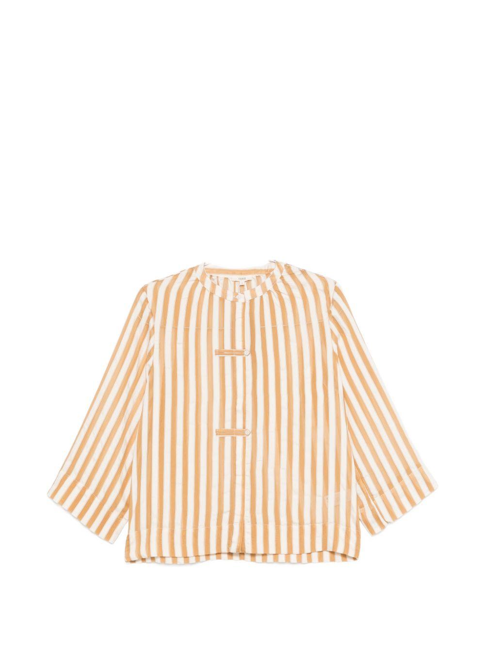 YERSE Blusa a righe ecrù e arancio con bottoncini 