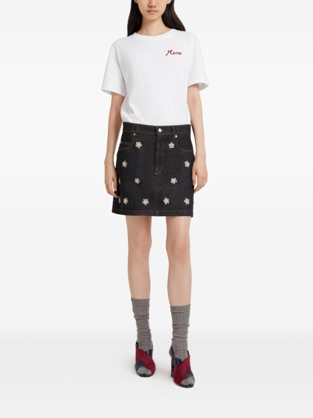 MARNI Mini gonna blu con ricami florali 