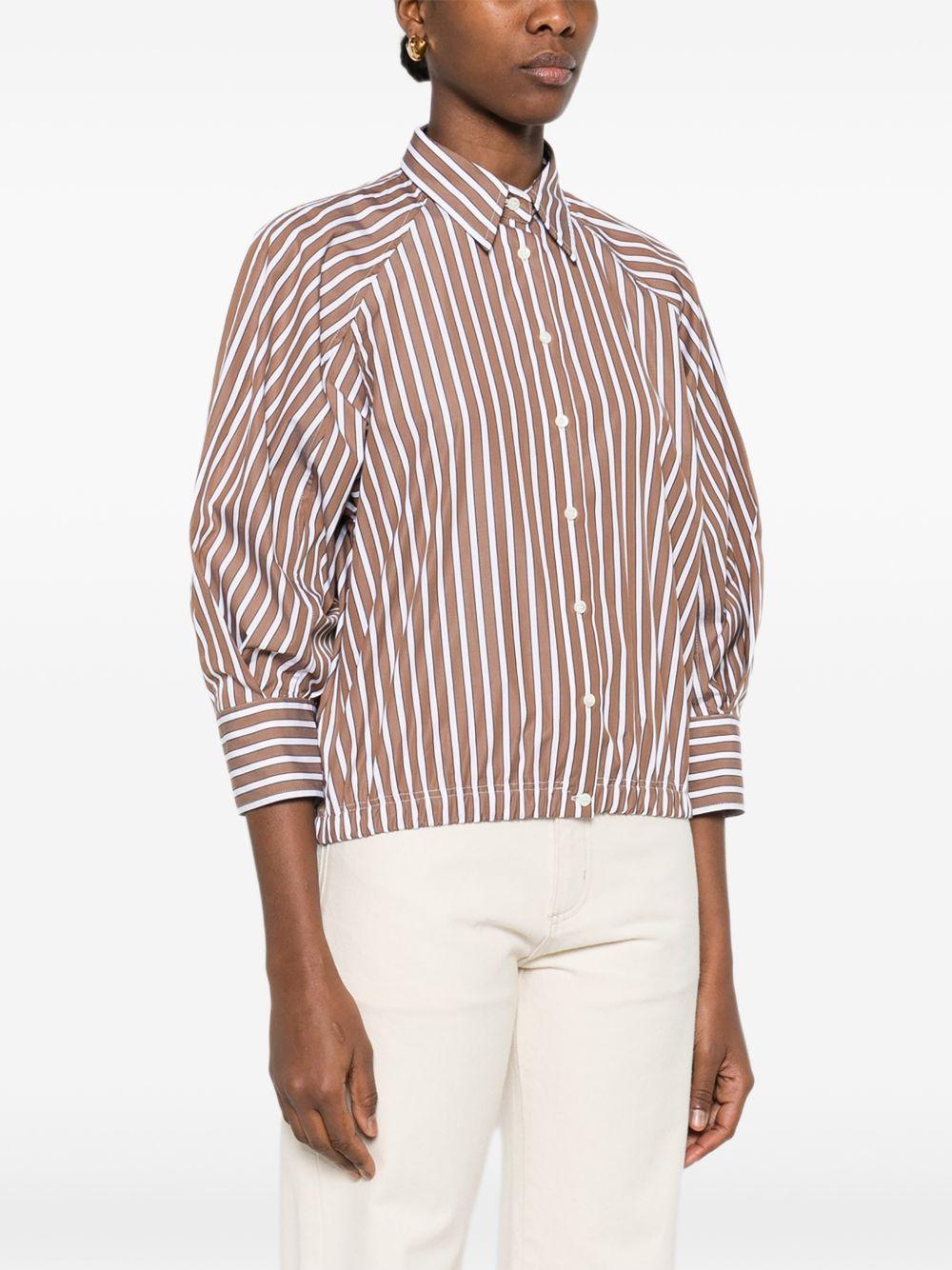 BRUNELLO CUCINELLI Camicia a righe marrone e bianco in cotone 