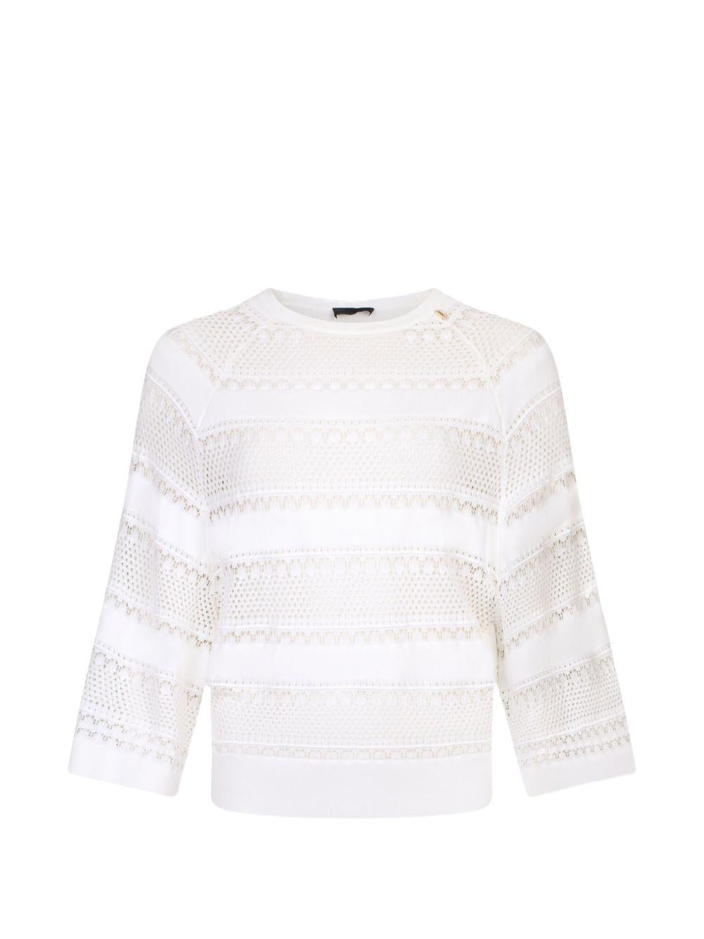 LIUJO Maglia bianca in trama crochet a maniche lunghe 