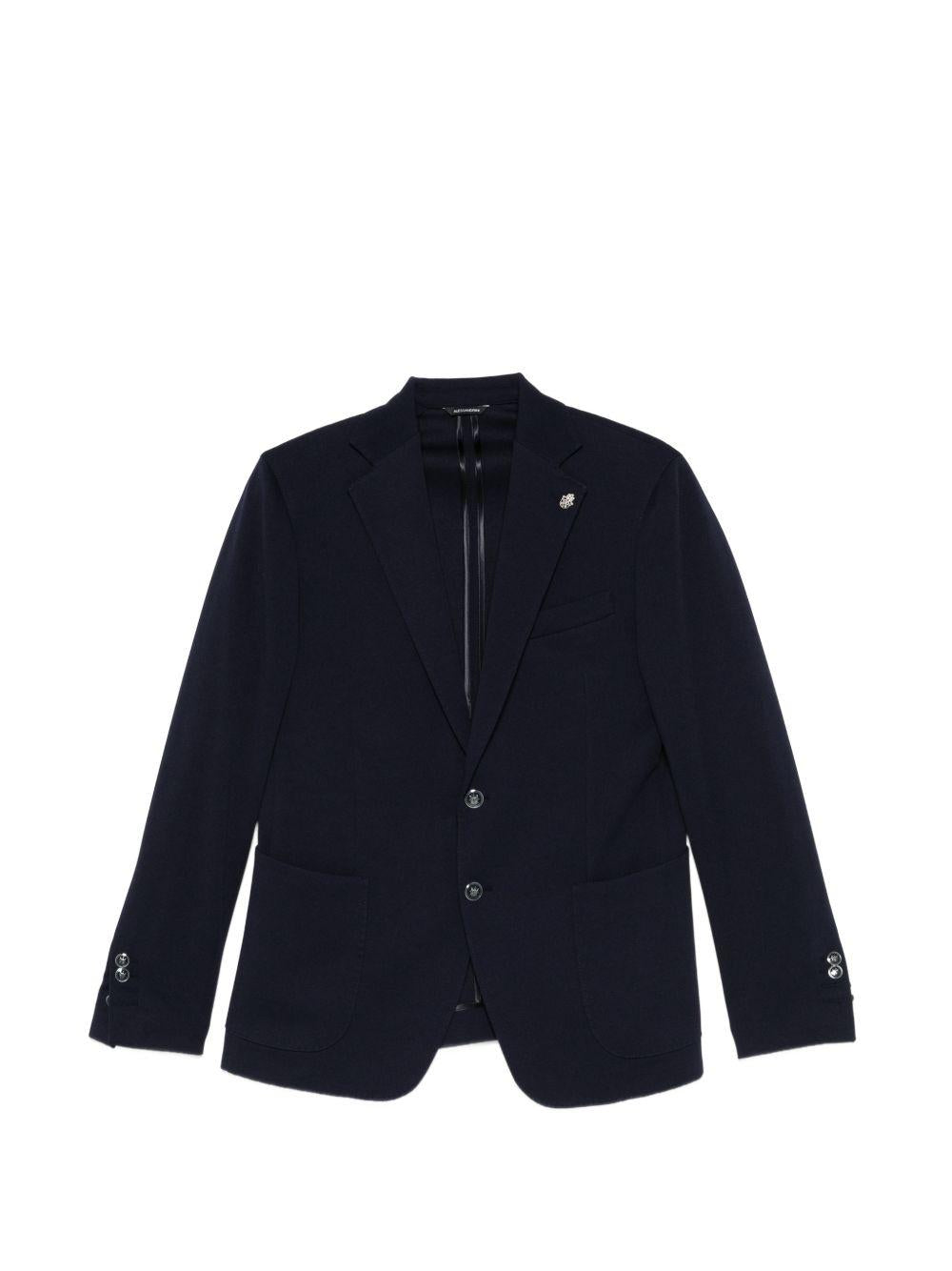 DANIELE ALESSANDRINI Blazer blu monopetto con spilla 