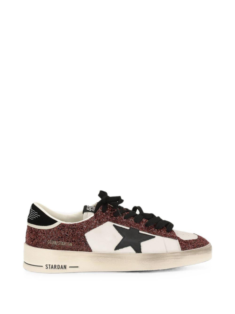 GOLDEN GOOSE Sneakers Stardan in pelle con dettagli glitter bordeaux 