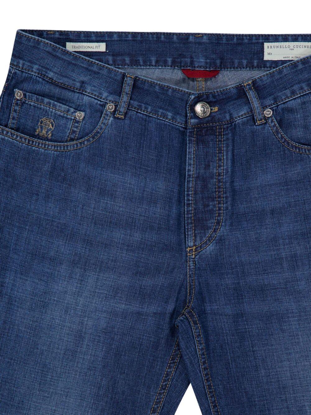 BRUNELLO CUCINELLI Jeans dritti blu effetto wash 