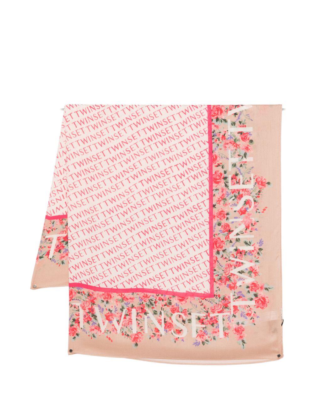 TWINSET Foulard rosa con stampa floreale 