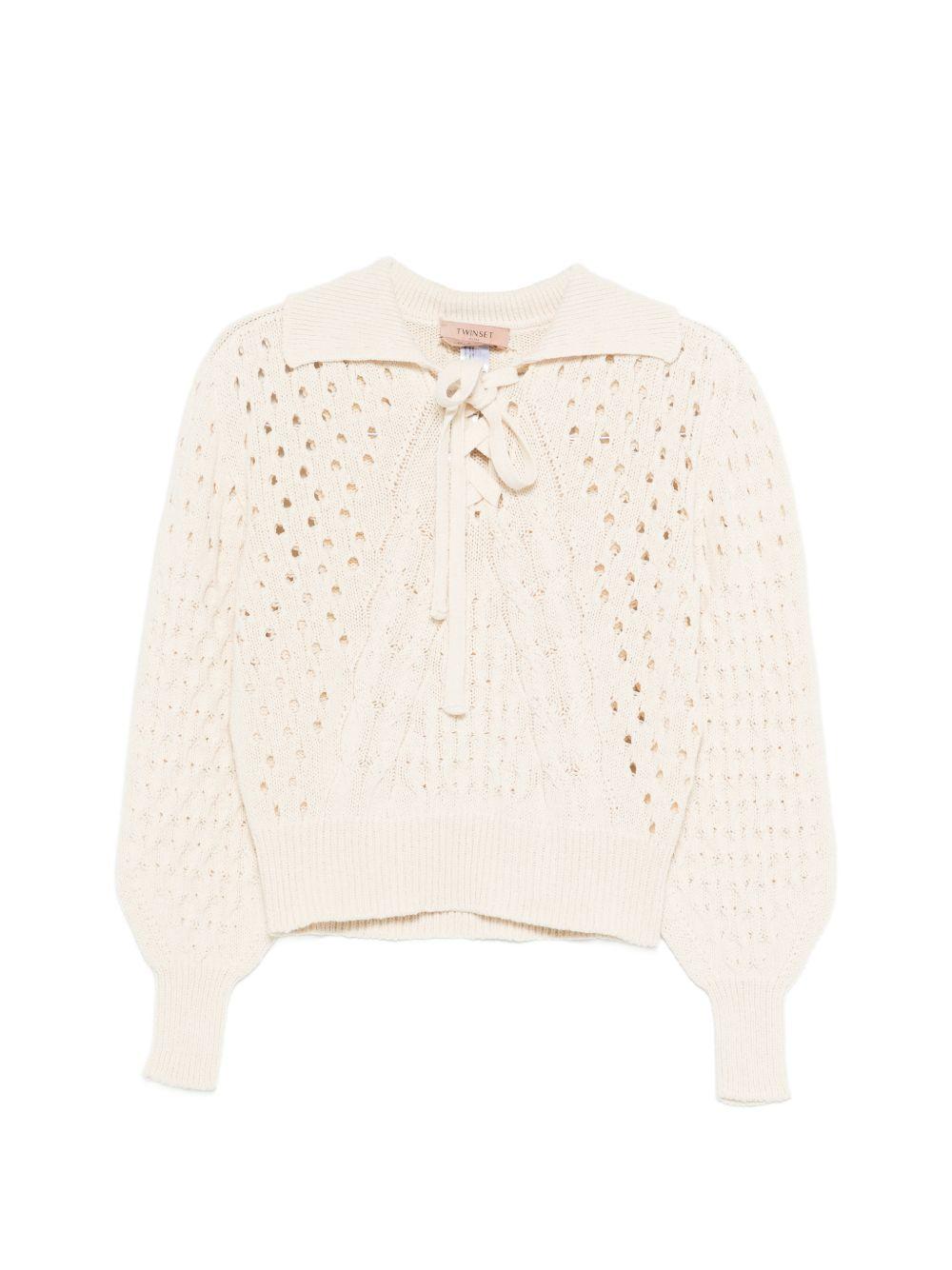 TWINSET Maglia in crochet avorio 