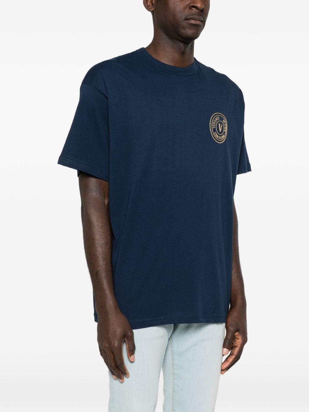 VERSACE JEANS COUTURE Maglia blu girocollo in cotone 