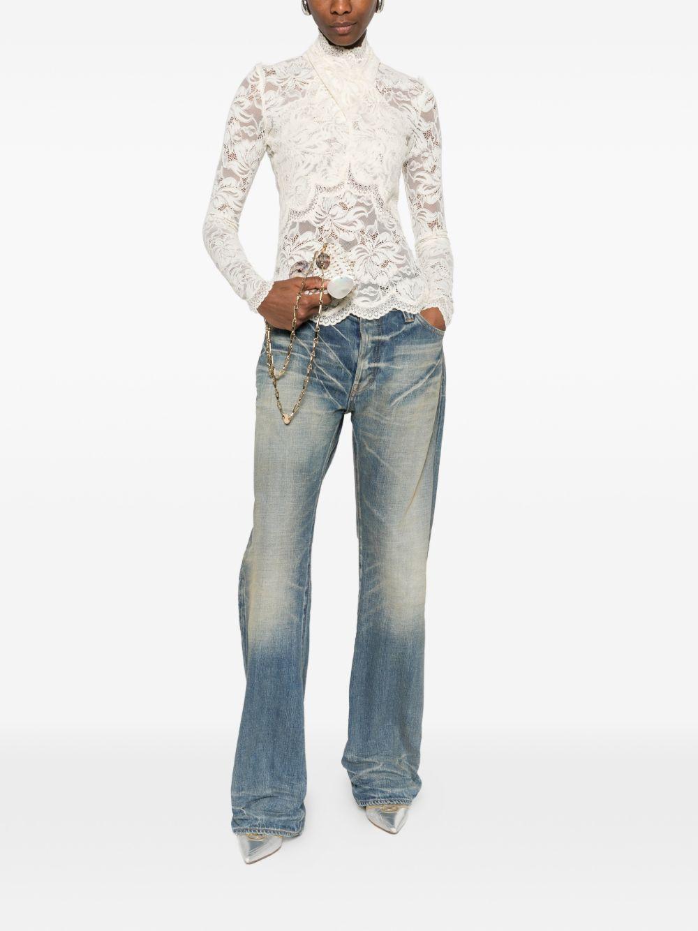 RABANNE T-shirt bianca a maniche lunghe con pizzo 
