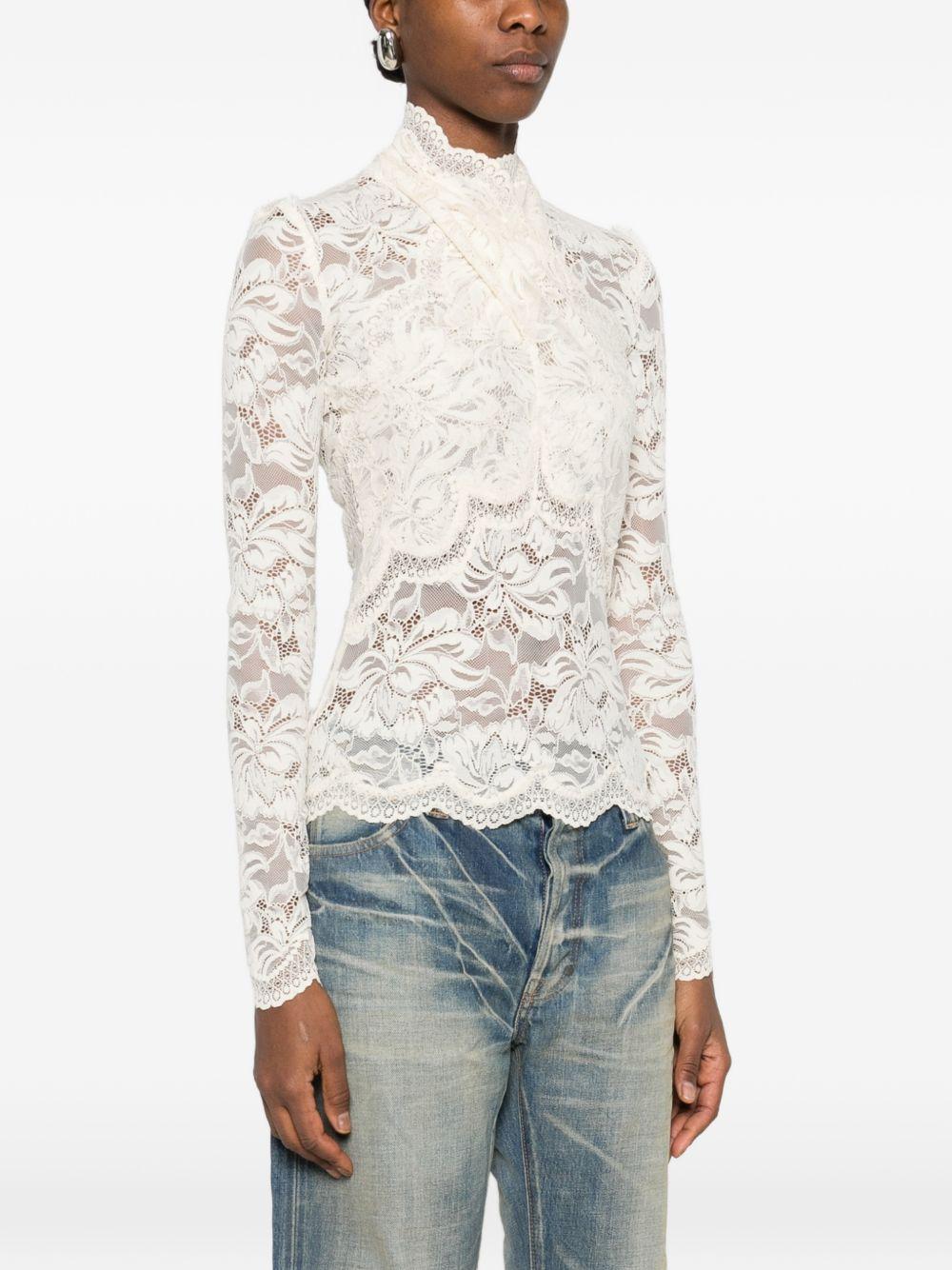 RABANNE T-shirt bianca a maniche lunghe con pizzo 