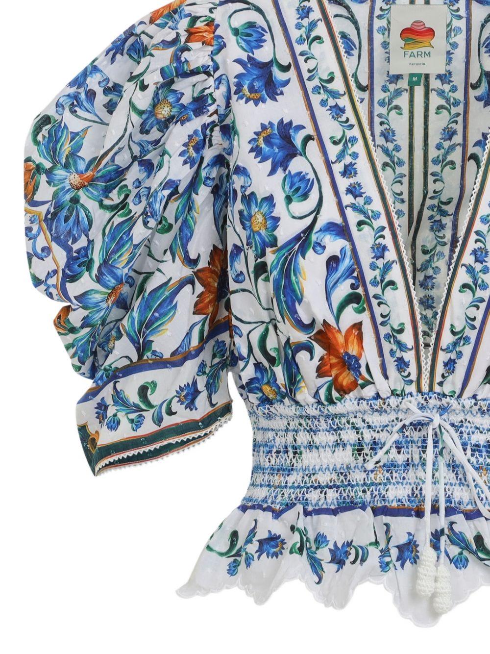 FARM RIO Blusa con maniche a palloncino e stampa floreale blu 