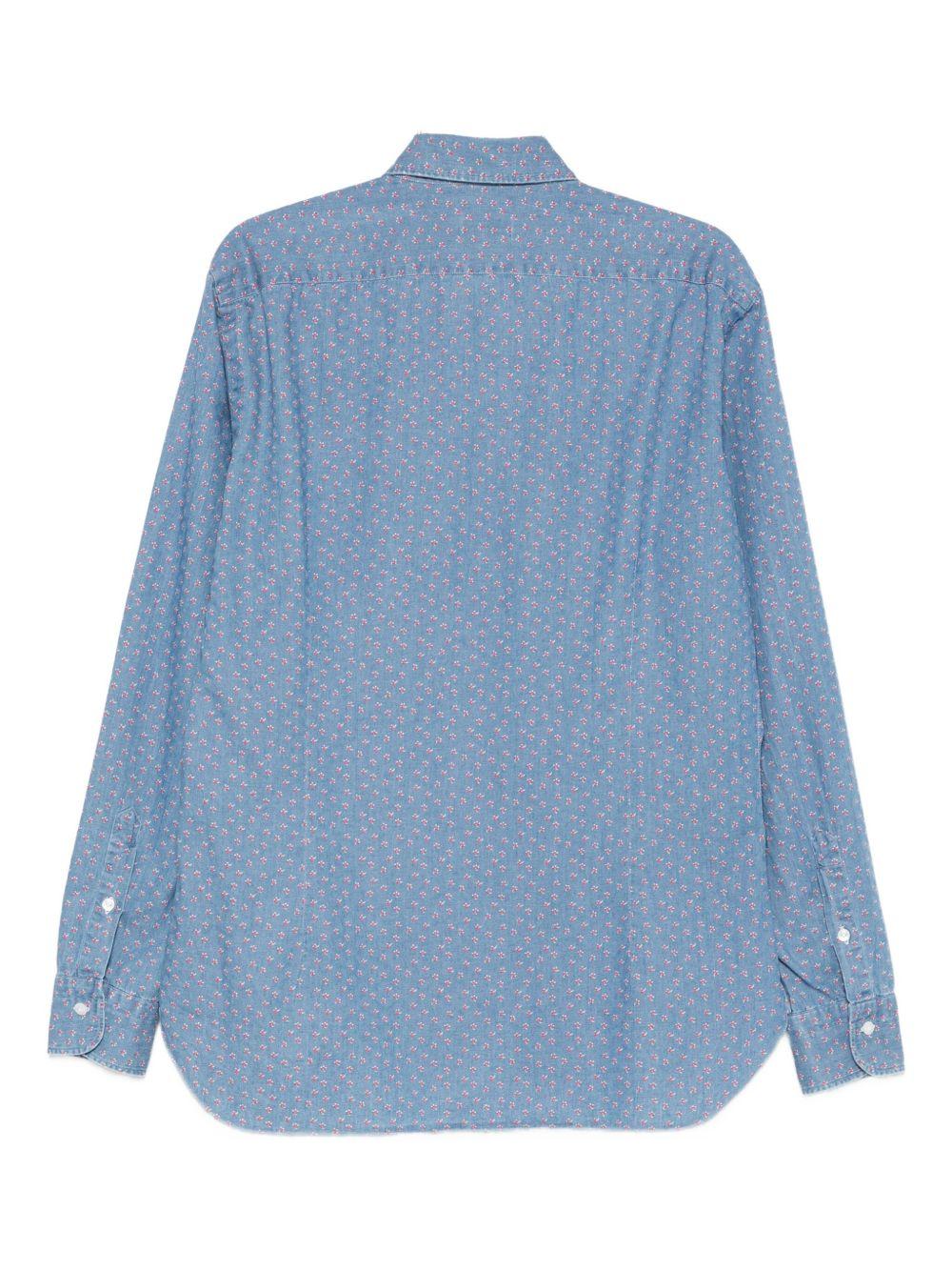 BARBA Camicia blu con microdisegno 