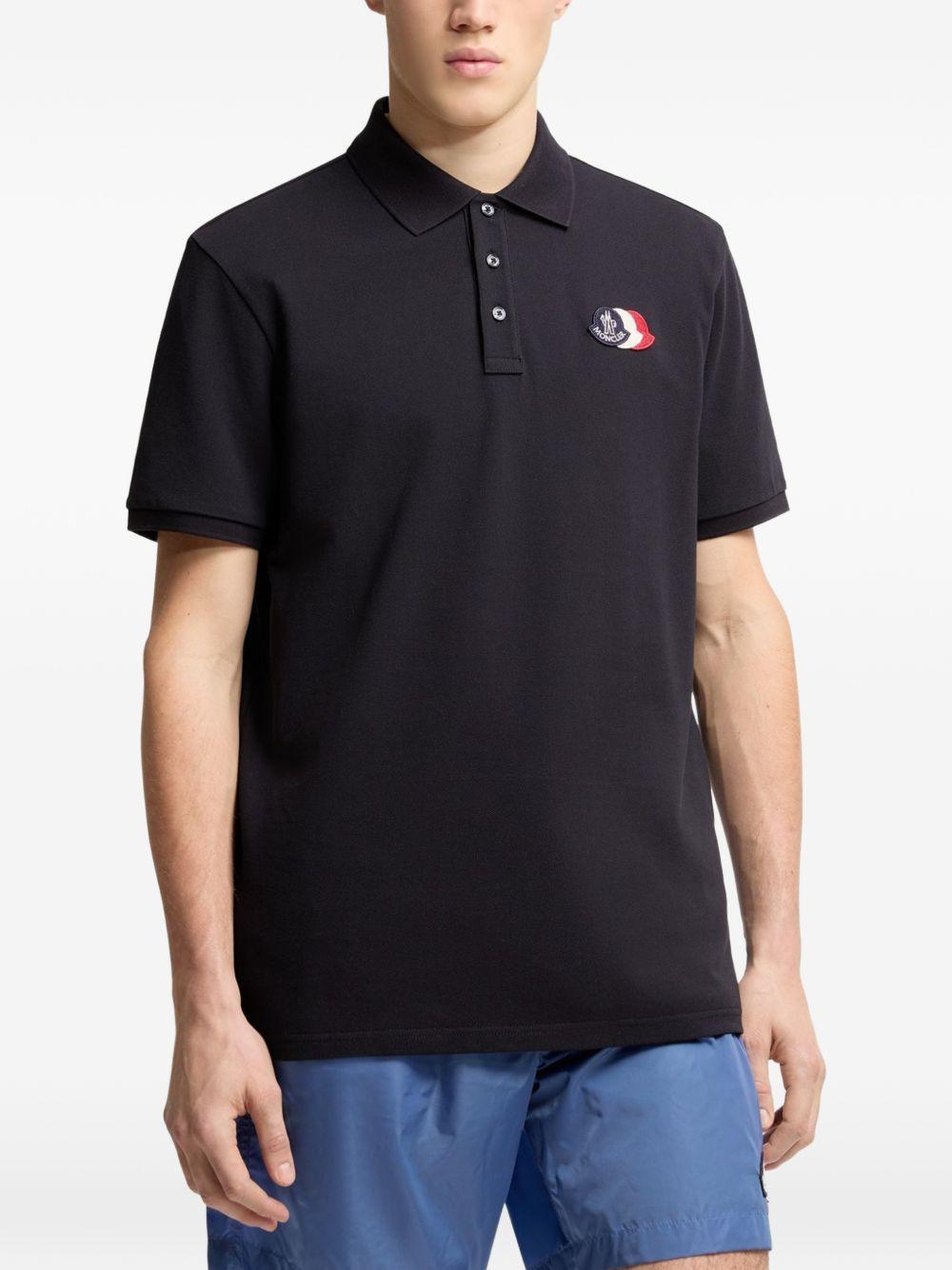 MONCLER Polo in cotone blu con logo bianco, blu e rosso 