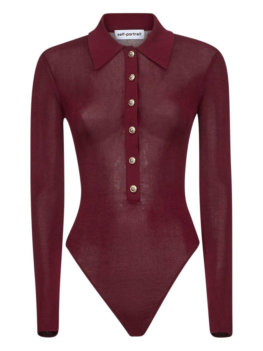 SELF PORTRAIT Body borgogna con colletto e bottoni frontali 