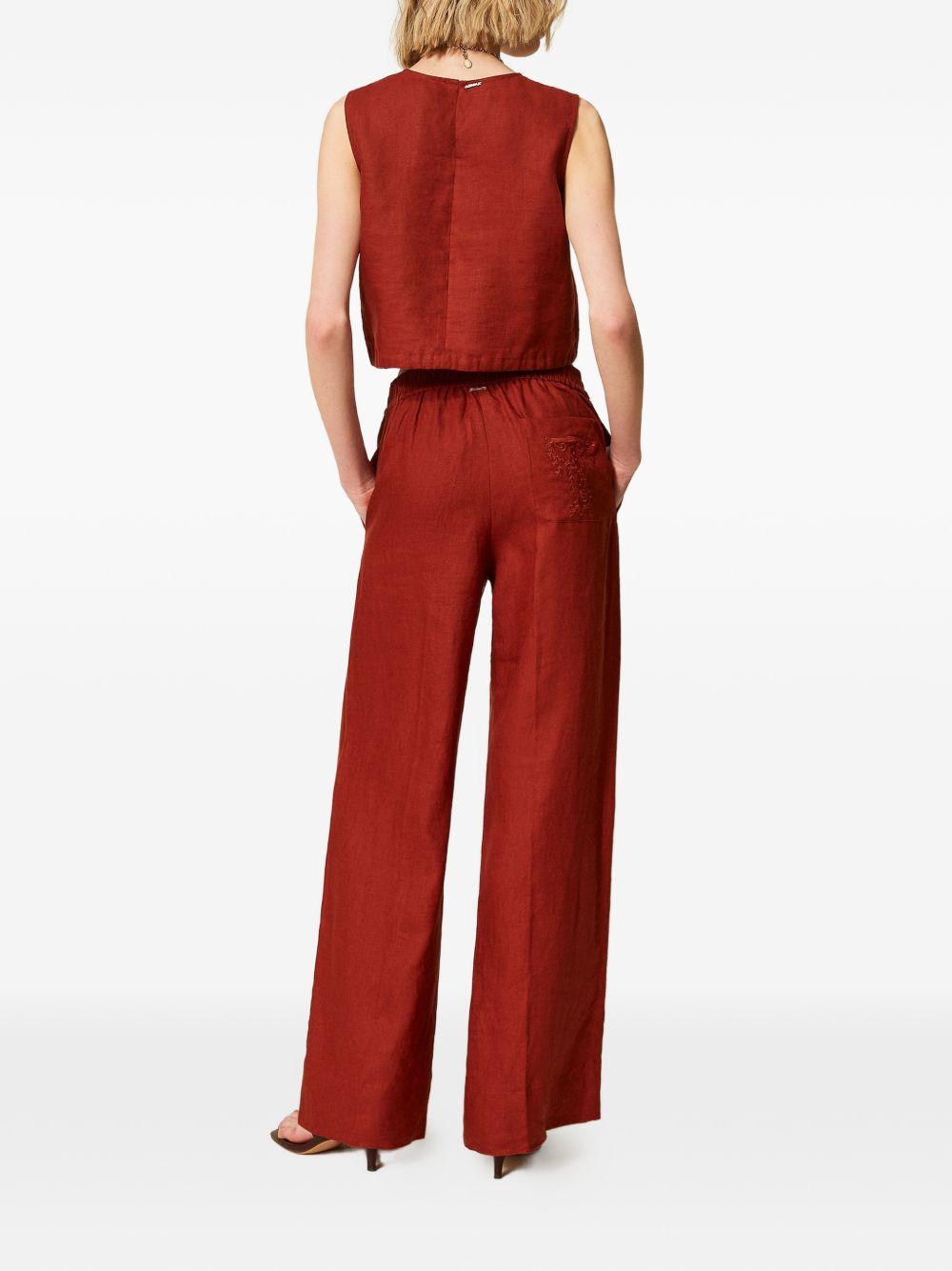 TWINSET Pantaloni lunghi di lino color terracotta con coulisse 