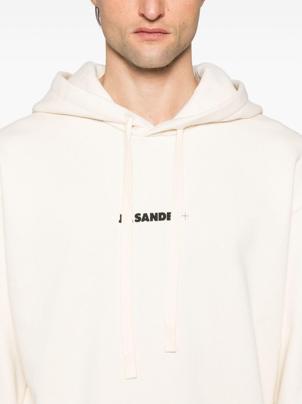 JIL SANDER Felpa con cappuccio in cotone color panna 