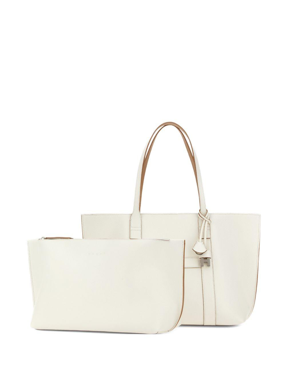 HOGAN Borsa shopping Script Media in pelle avorio 