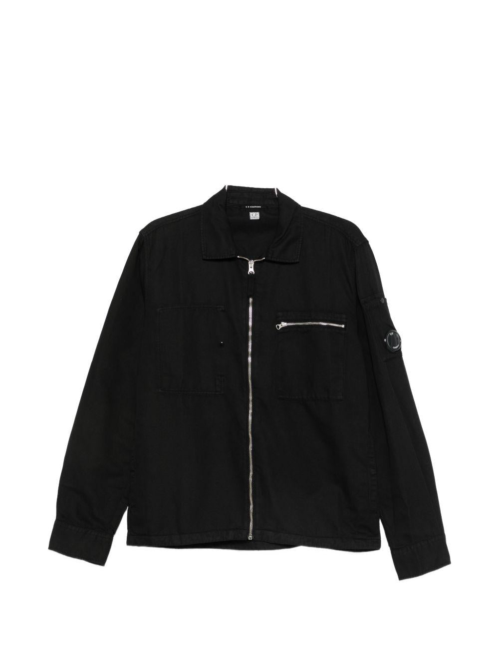 CP COMPANY Camicia con zip in cotone misto lino nero 