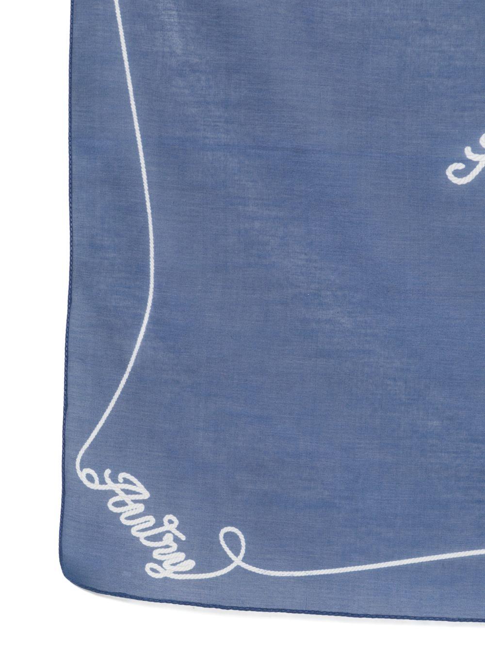 AUTRY Foulard blu con logo cucito in cotone e seta 