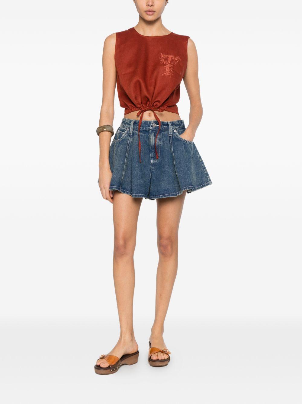 TWINSET Top corto in lino marrone con laccio 