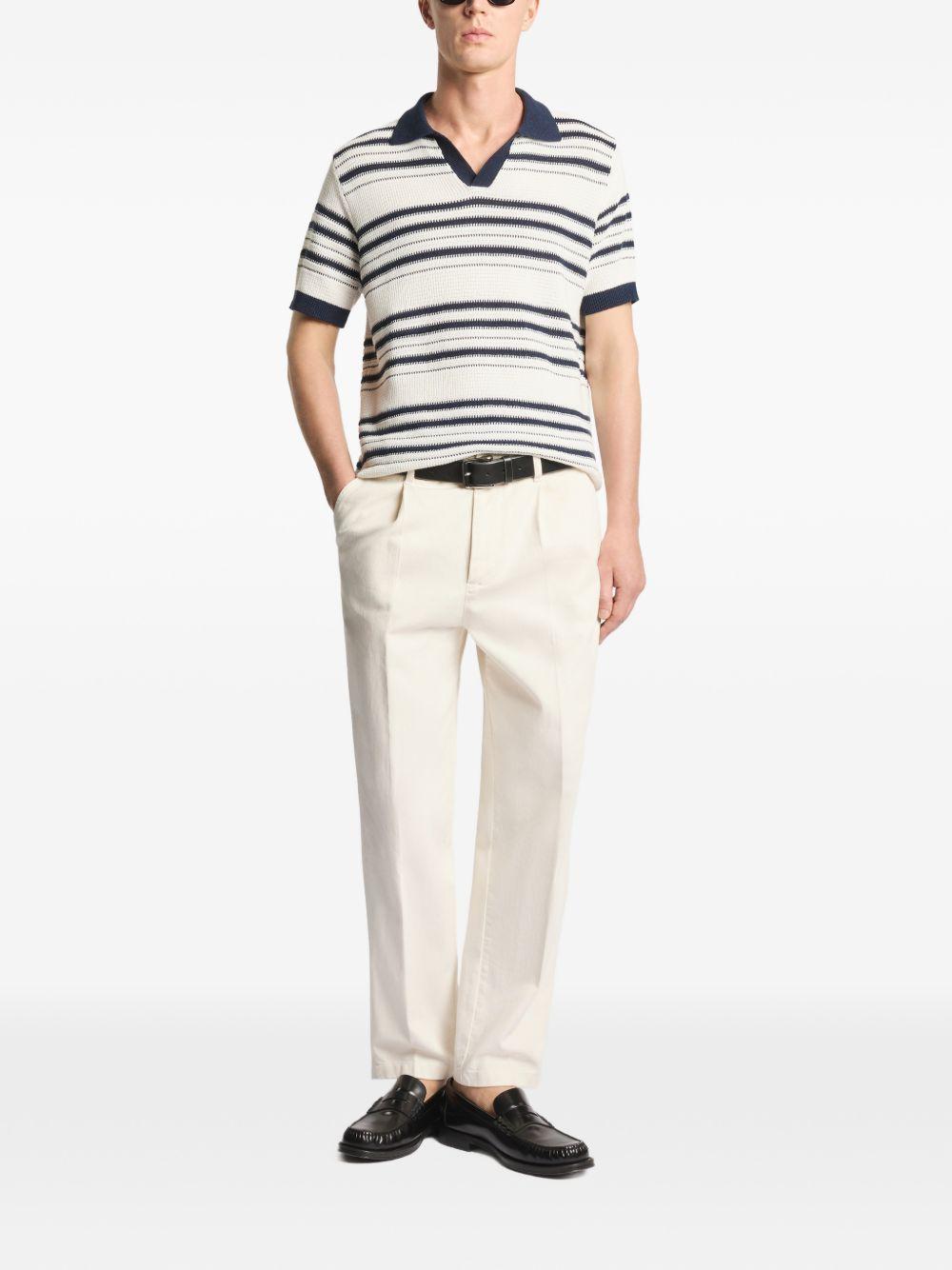 FAY Polo in maglia crema a righe con scollo a V 