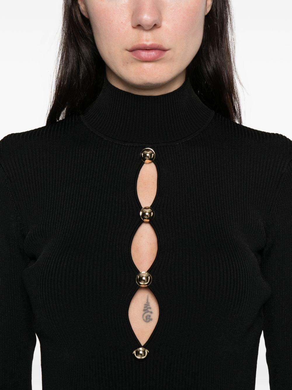 SELF PORTRAIT Top nero a maniche lunghe in maglia a coste 