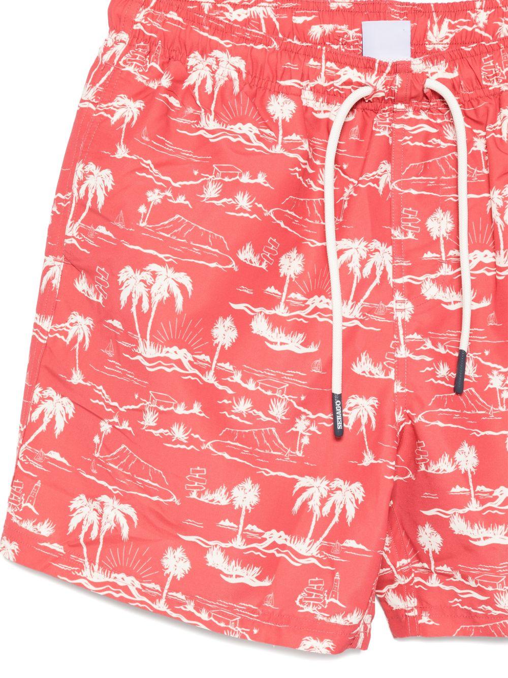 SEBAGO Costume da mare rosso con fantasia bianca 