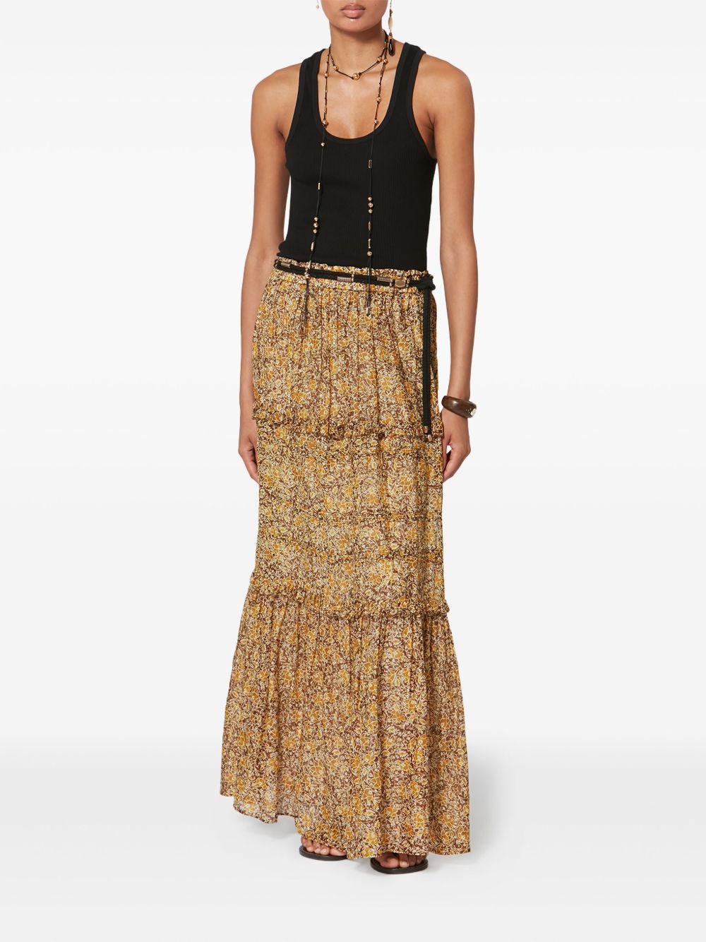 MARANT ETOILE Gonna lunga giallo senape in cotone con stampa floreale 