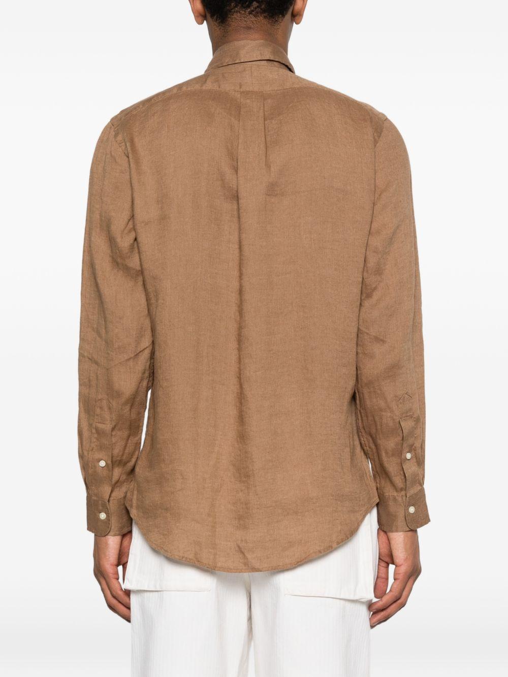 POLO RALPH LAUREN Camicia marrone con logo ricamato sul petto 