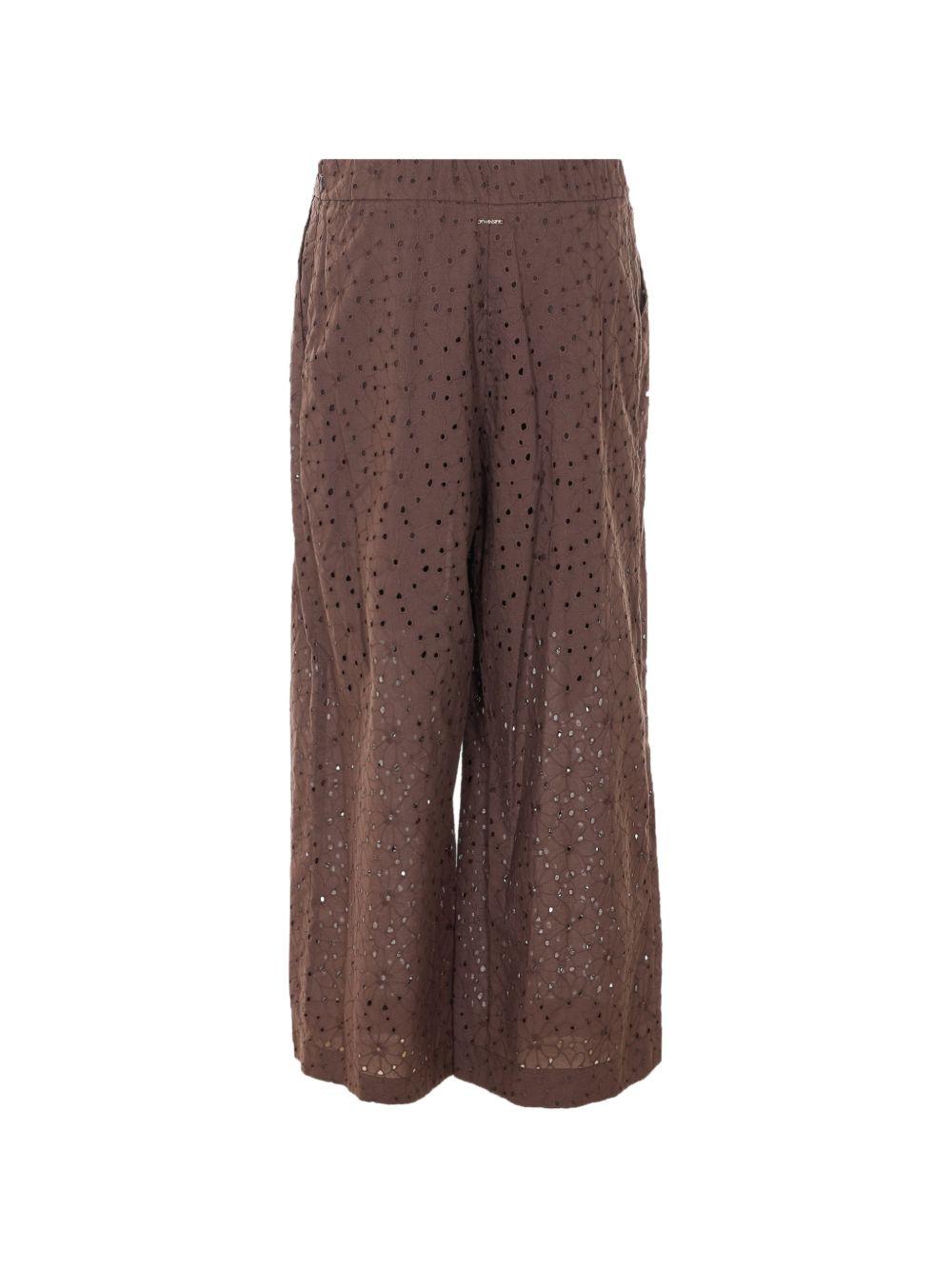 TWINSET Pantaloni in cotone marrone in sangallo 