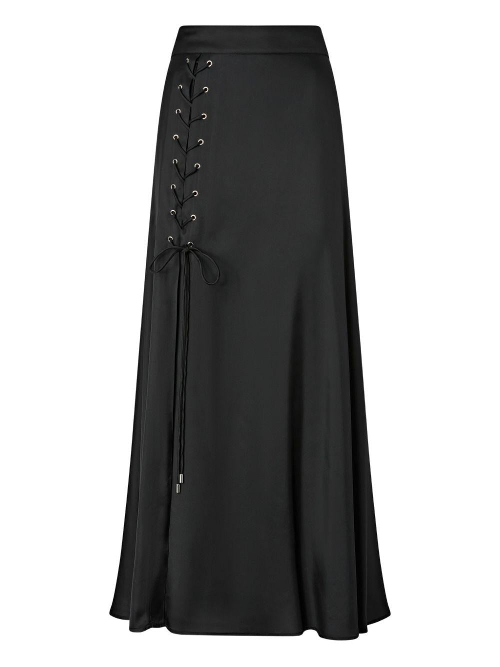 PINKO Gonna lunga Carrara satinata nera con laccio 