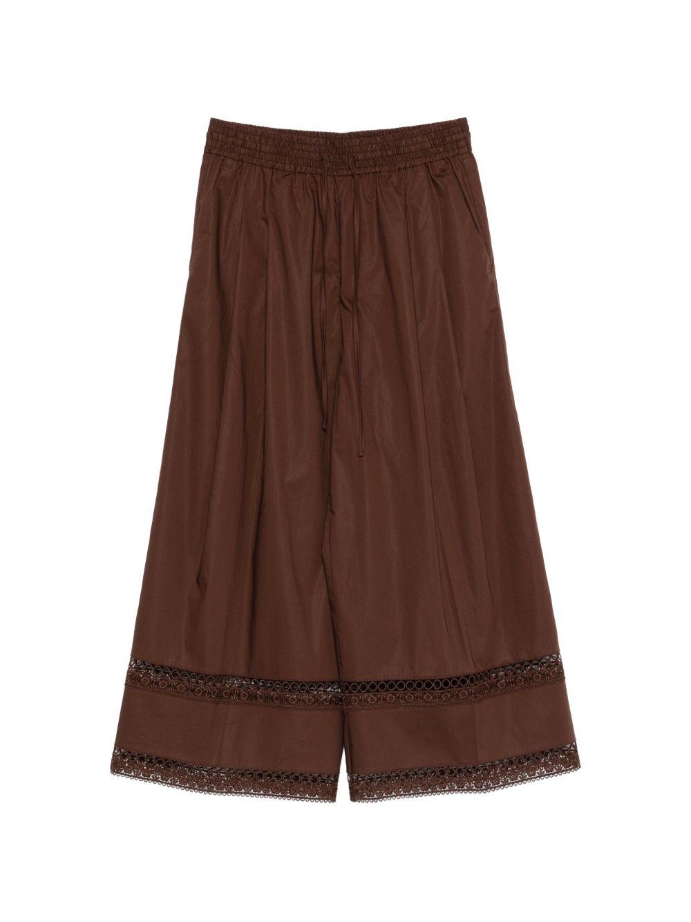 TWINSET Pantaloni in cotone elasticizzato marrone con dettaglio sul fondo 