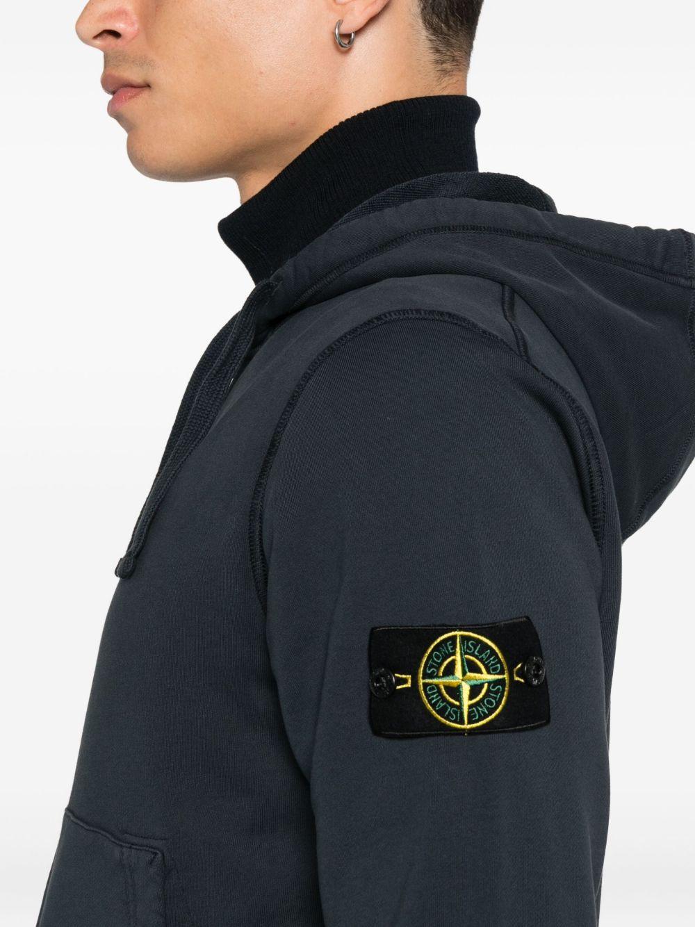 STONE ISLAND Felpa in cotone blu con cappuccio e zip 