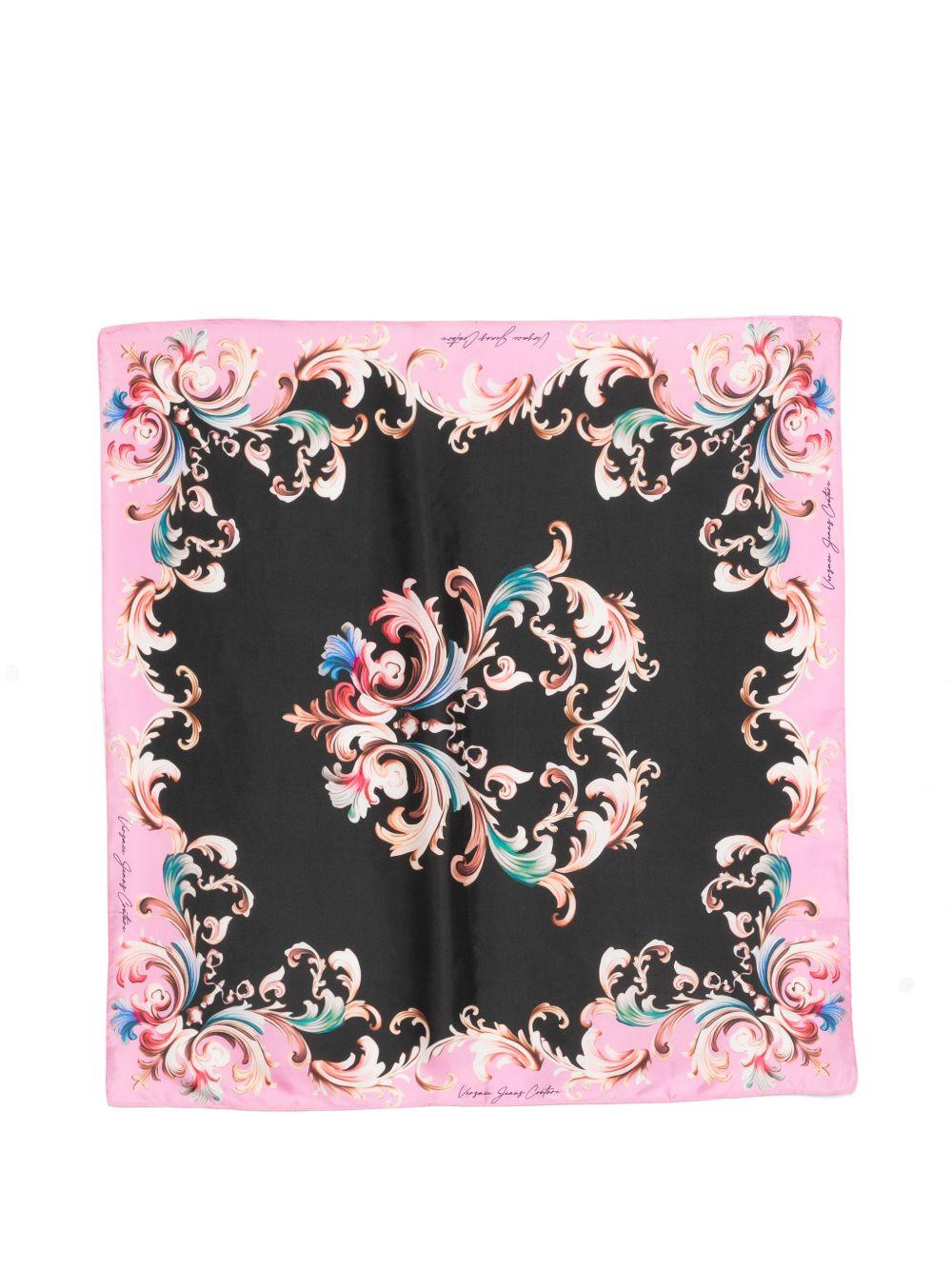 VERSACE JEANS COUTURE Foulard in seta con stampa nera e rosa 