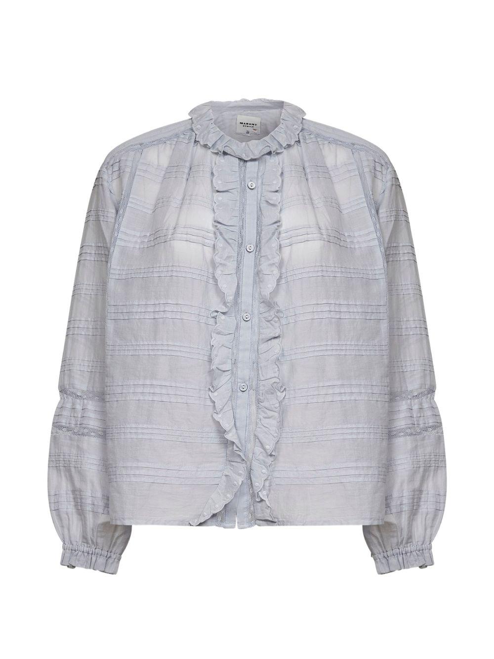 MARANT ETOILE Camicia blu in cotone con inserti in pizzo floreale 