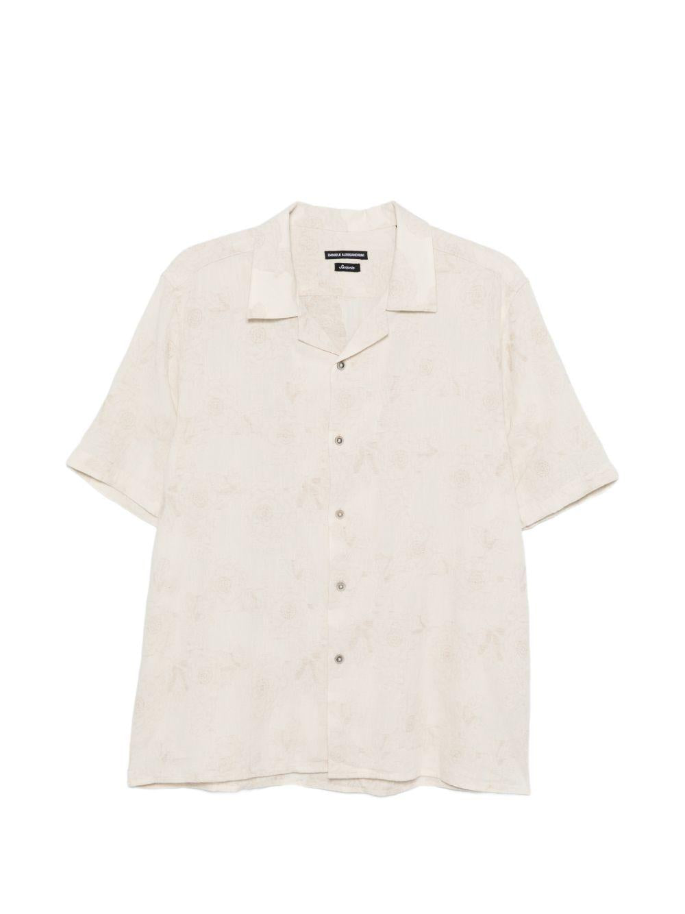 DANIELE ALESSANDRINI Camicia in cotone beige con motivo floreale jacquard 