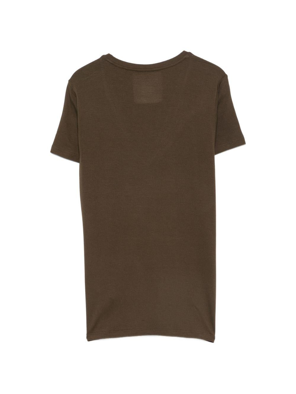 MAJESTIC FILATURES T-shirt marrone a maniche corte con scollo a V profondo 