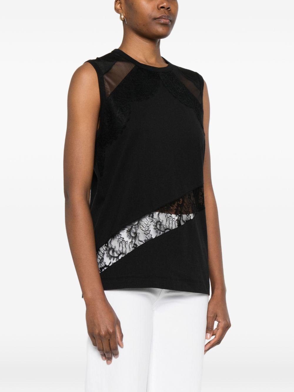 PINKO T-shirt Molly in cotone nero con pizzo 