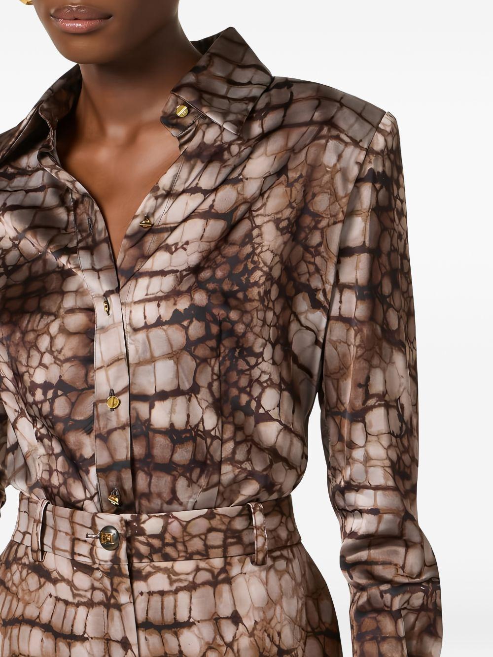 ELISABETTA FRANCHI Camicia a maniche lunghe in cotone con stampa coccodrillo 