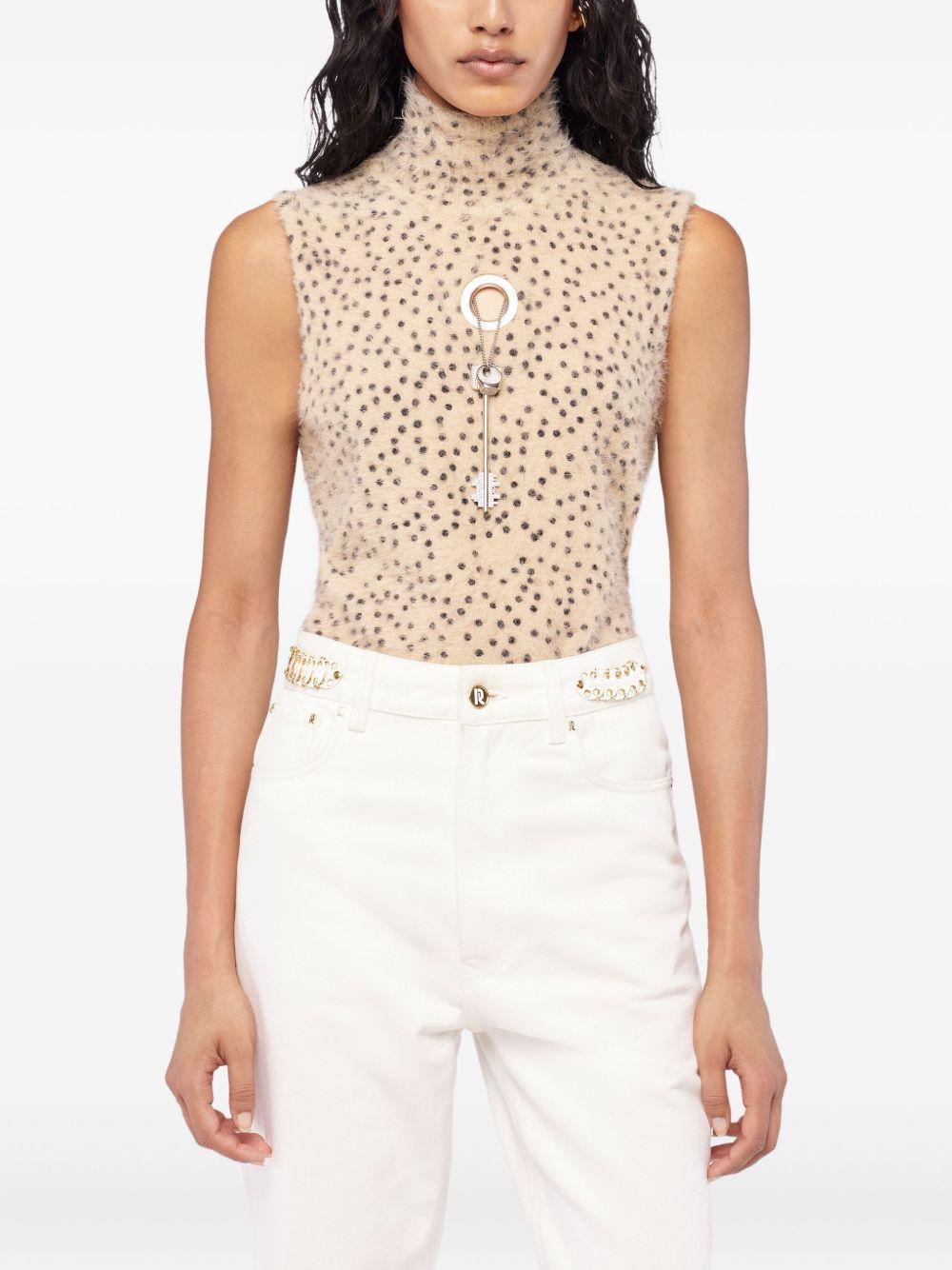 RABANNE Gilet in maglia beige a pois neri 