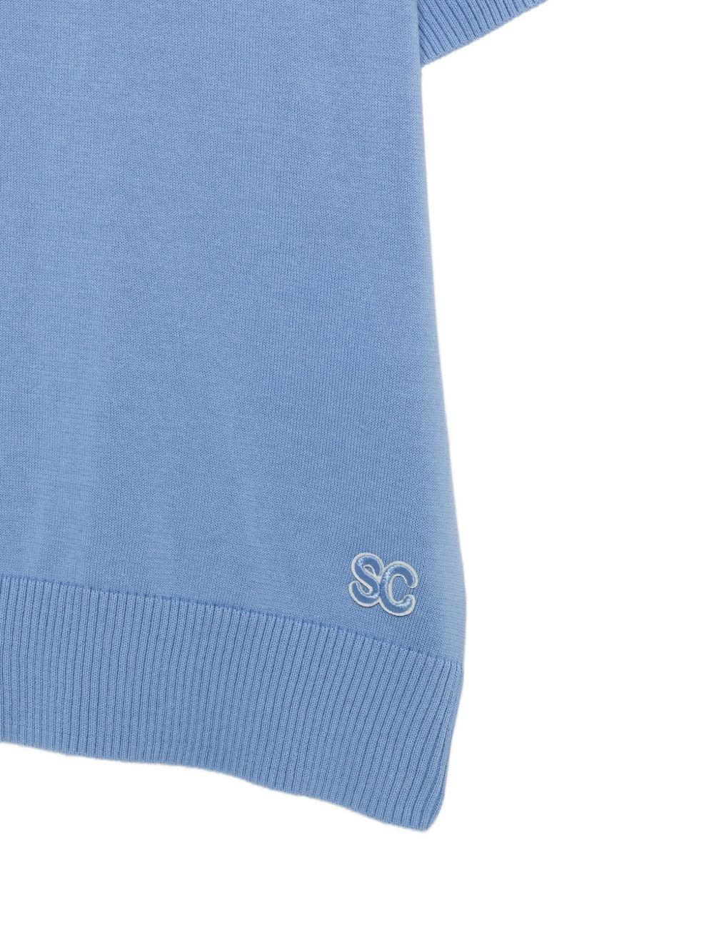 SEMICOUTURE Polo Ambre in cotone celeste con zip 