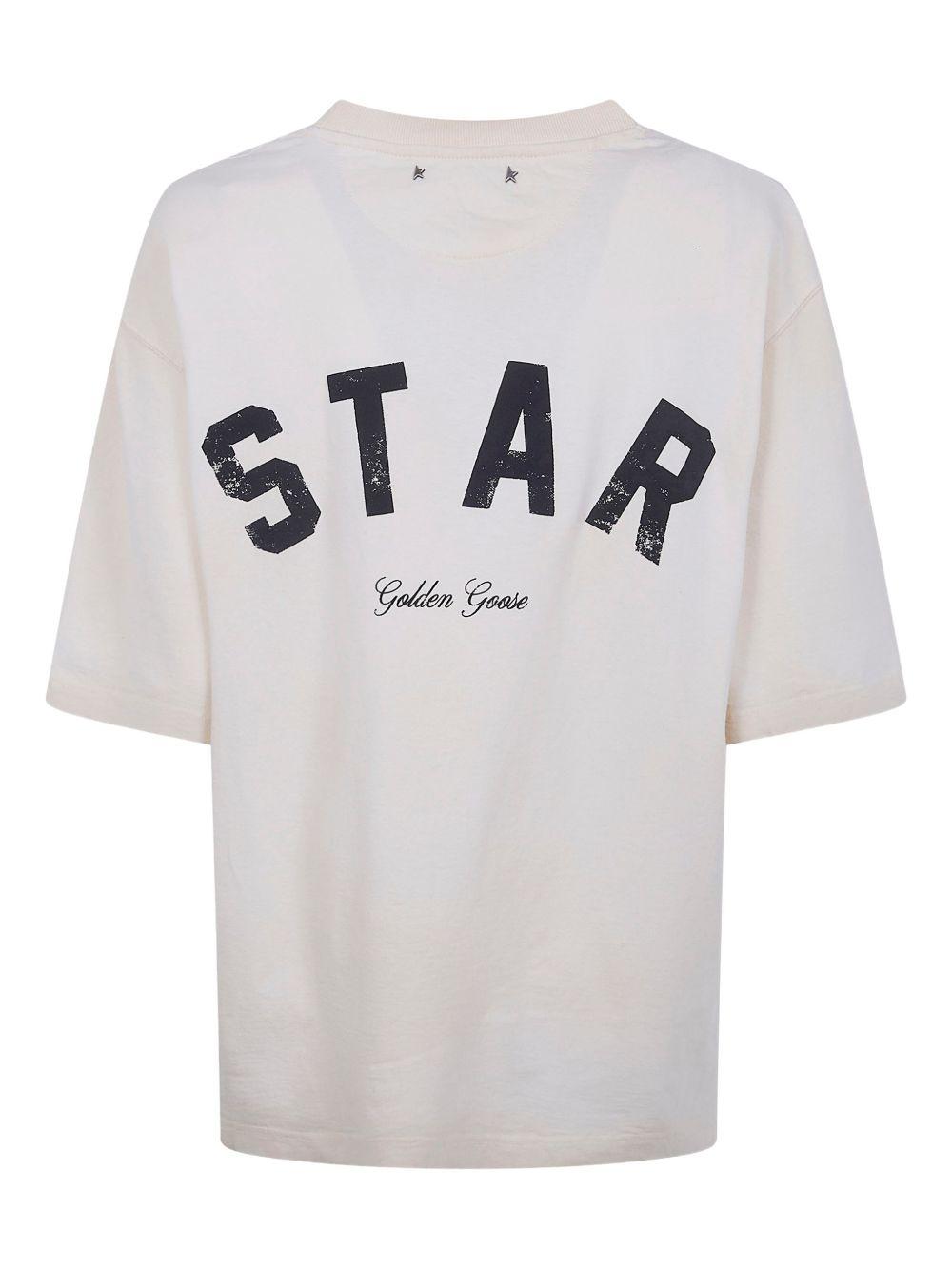 GOLDEN GOOSE T-shirt in cotone avorio a maniche corte 