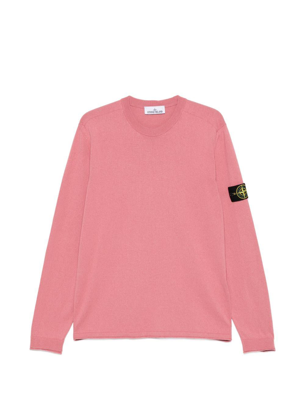 STONE ISLAND Maglione girocollo rosa con applicazione Compass removibile 