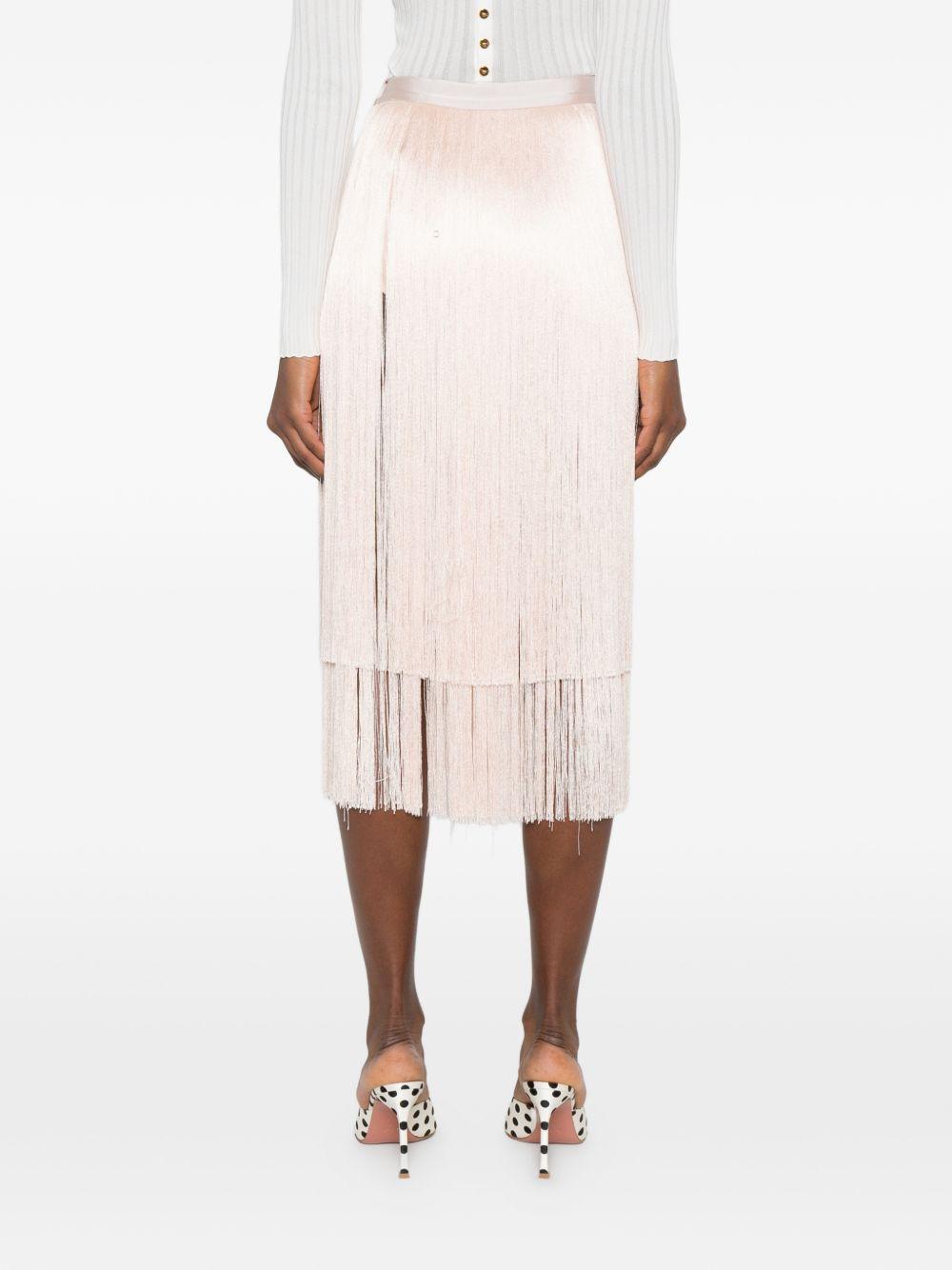 ELISABETTA FRANCHI Gonna midi con frange color rosa cipria 