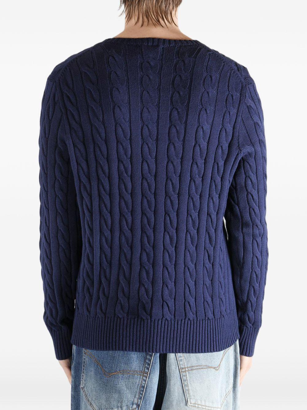 POLO RALPH LAUREN Maglia in cotone a maniche lunghe con trama a treccia e logo 