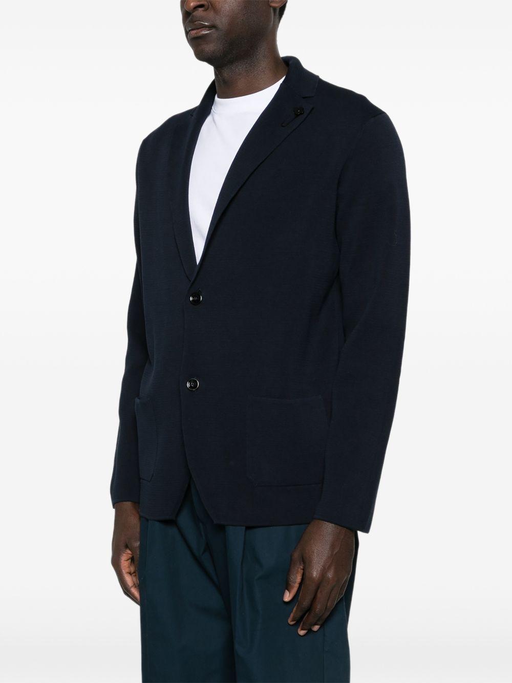 LARDINI Giacca blu scuro in lana con clip floreale 