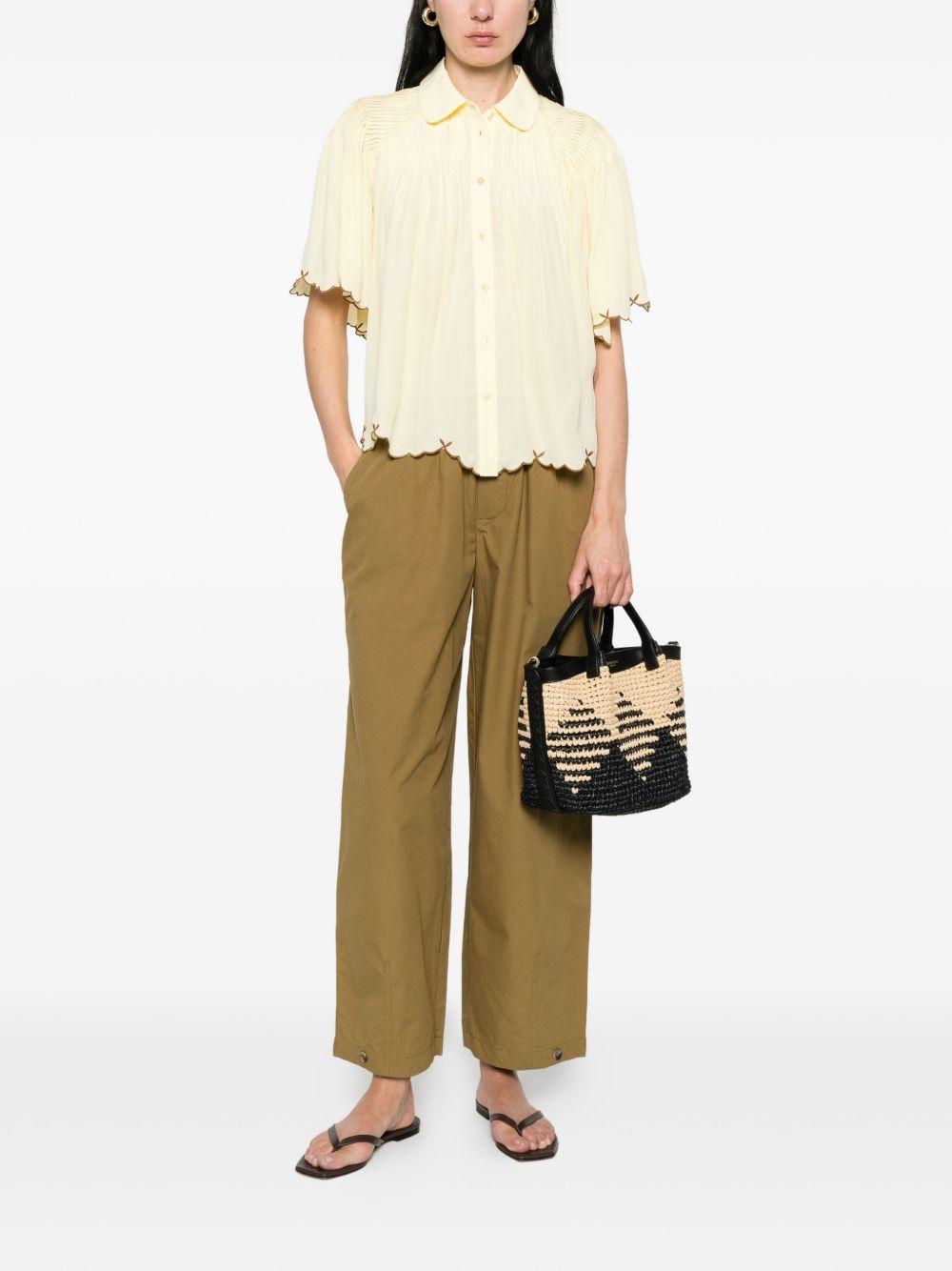 YERSE Camicia Micaela a maniche corte gialla pastello con bordo a contrasto 