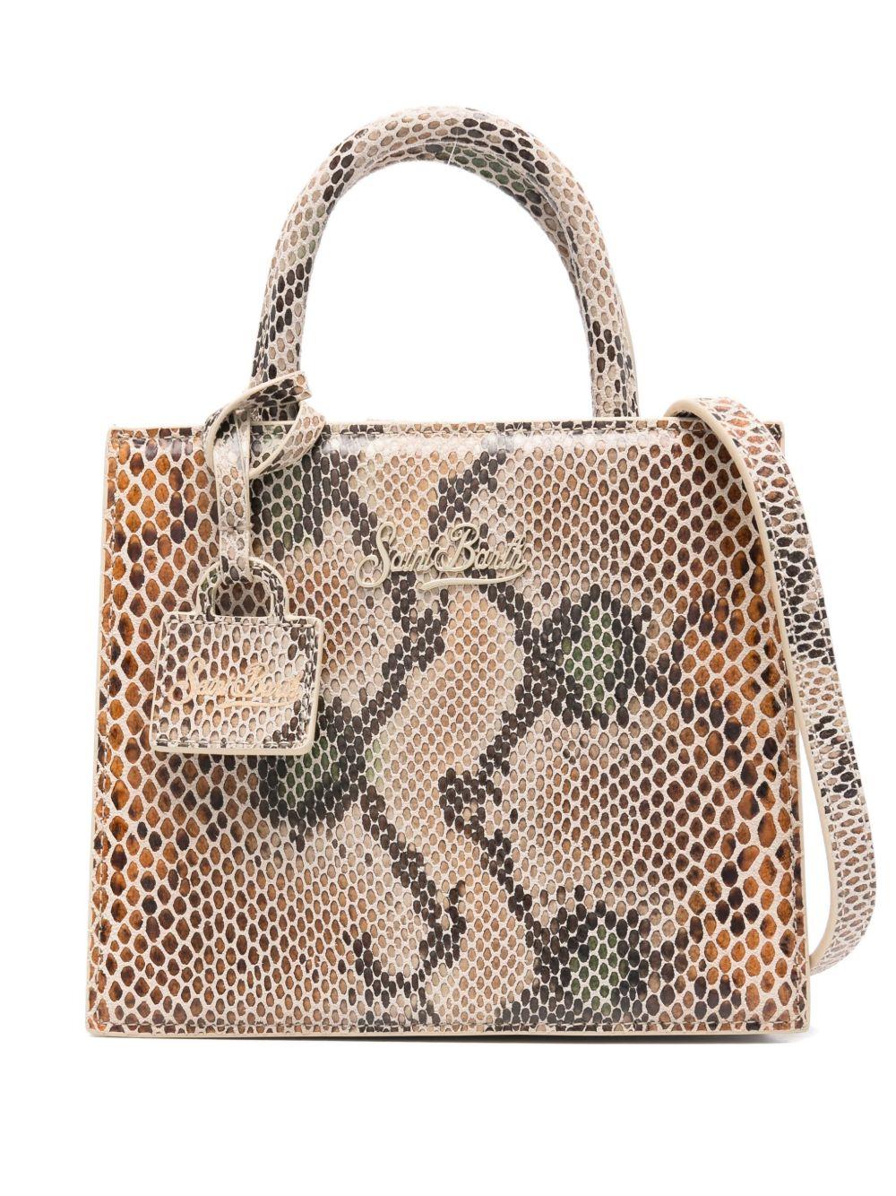 MC2 SAINT BARTH Beige snakeskin-effect Shop Bag Mini 