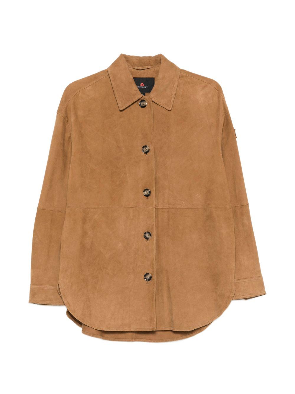 PEUTEREY Giacca Lya in pelle scamosciata color cammello 