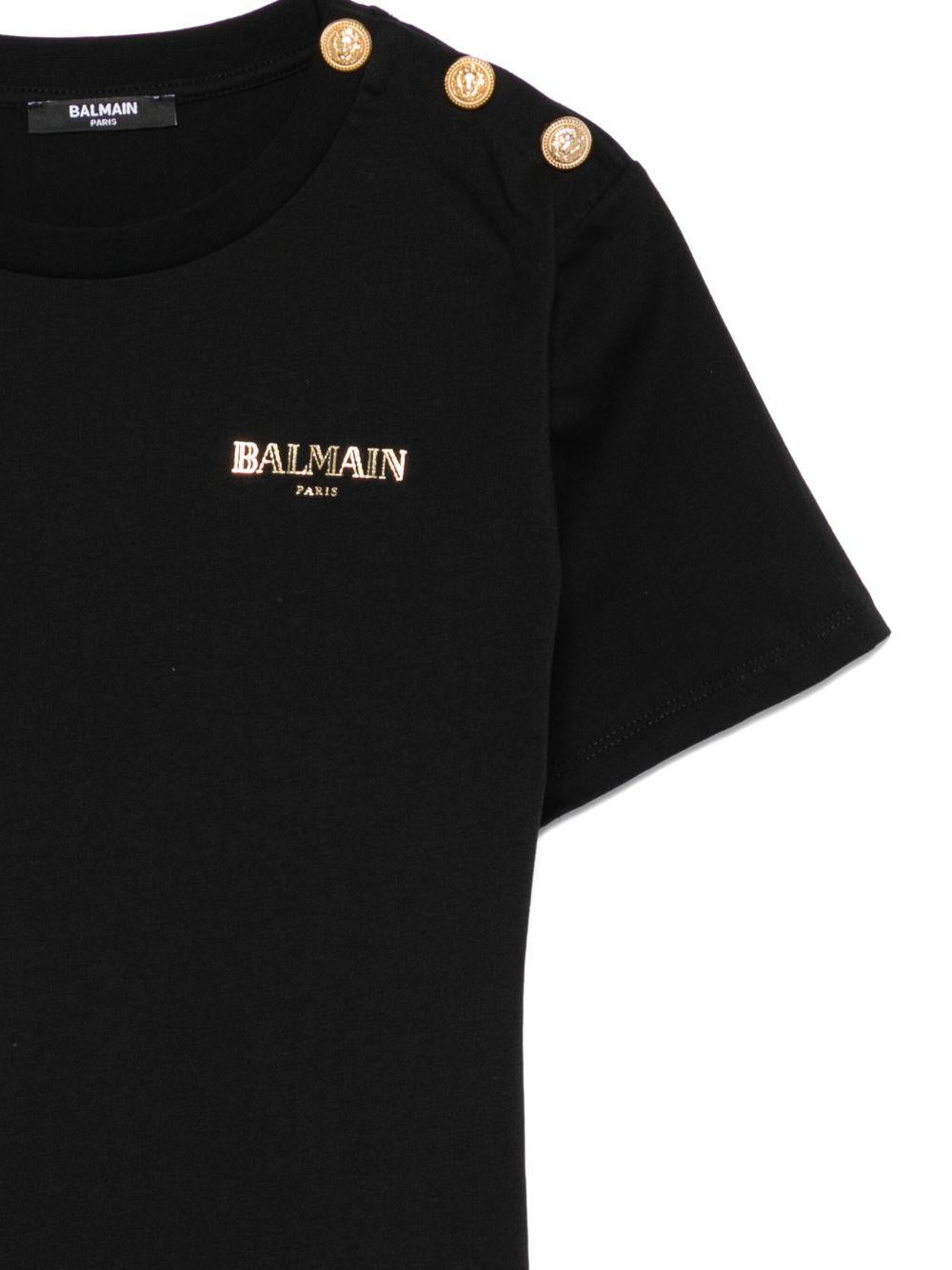 BALMAIN T-shirt in cotone nero con bottoni dorati 